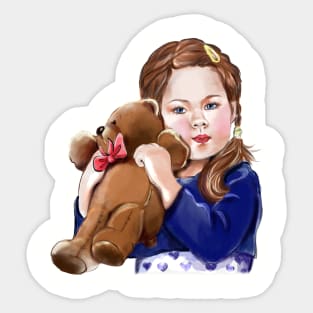 Little lady with a teddy bear. Sticker